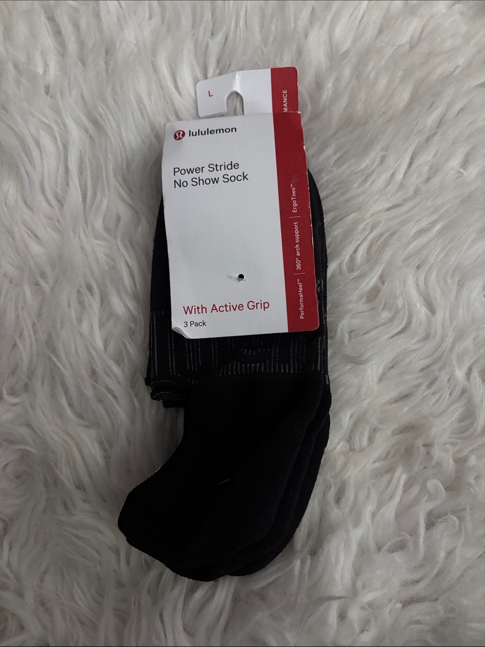 Lululemon Women’s Power Stride w/Active Heel Grip Socks, Black, L